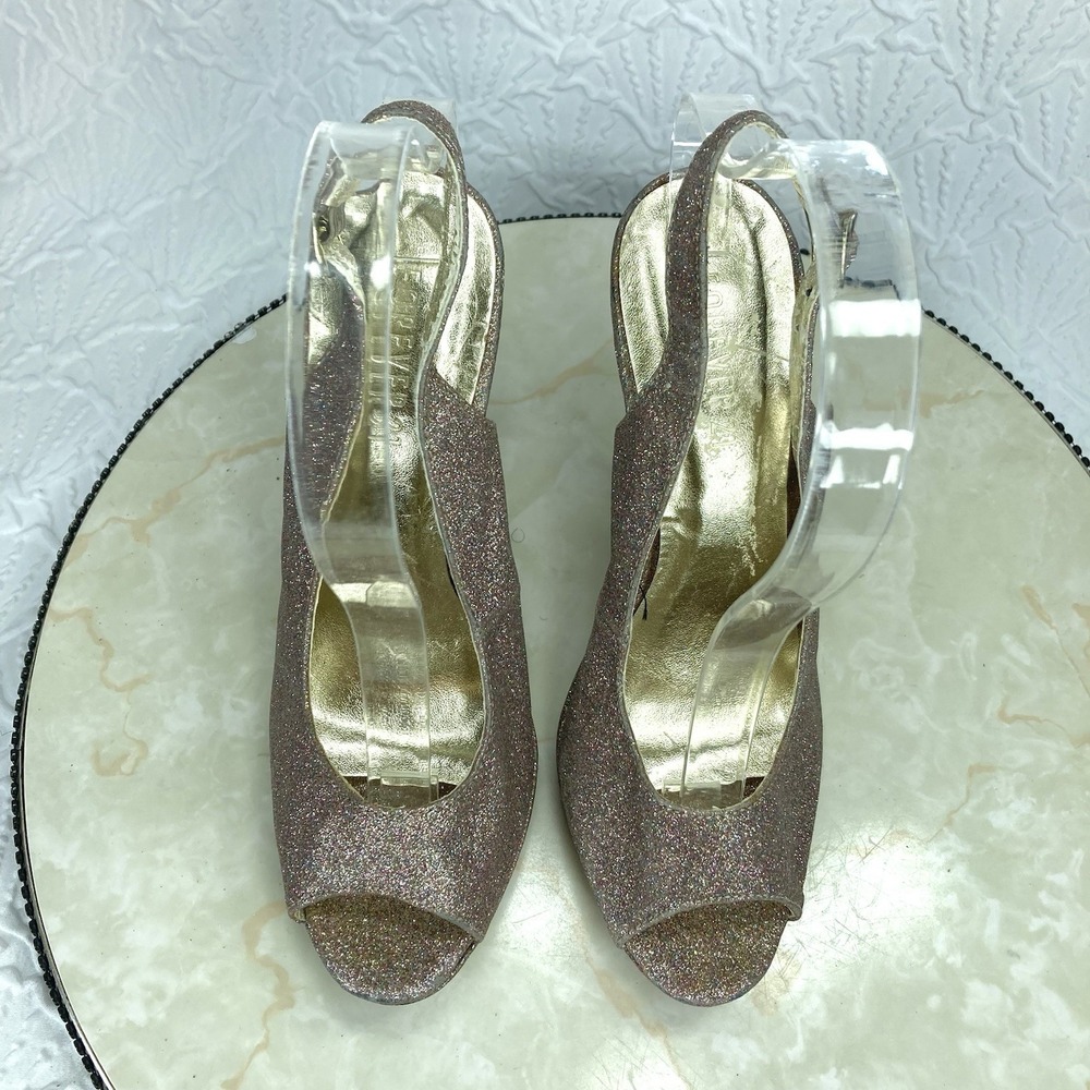 Forever 21 Glitter Slingback Platform Stiletto Heel Womens 7 Pink Peep Toe Pump - Picture 4 of 14